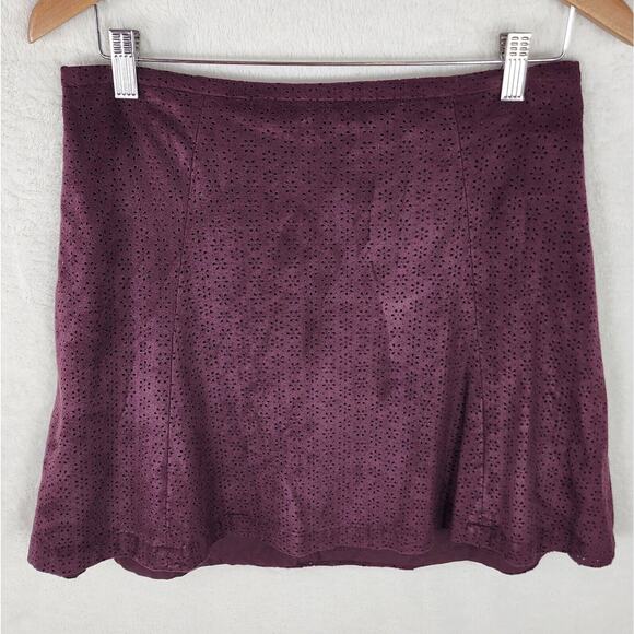 Express Dresses & Skirts - Express A-line Mini Skirt Size 8 Burgundy Faux Suede Perforated Lined EUC